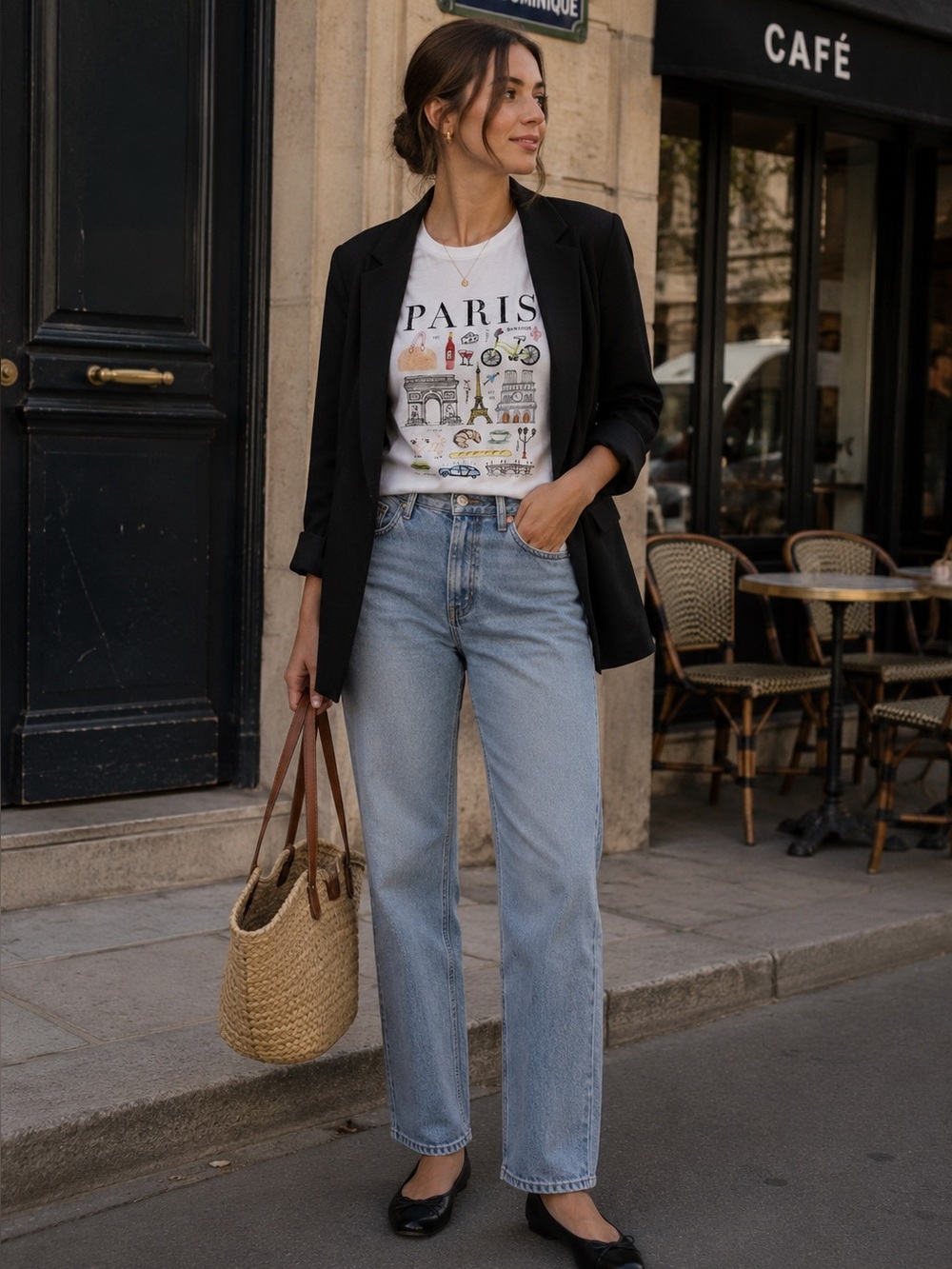 J. Crew Factory Paris Euro Summer Preppy Graphic Tee Size XXS